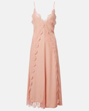 Stella McCartney Lace-Trimmed Silk Midi Dress - Pink