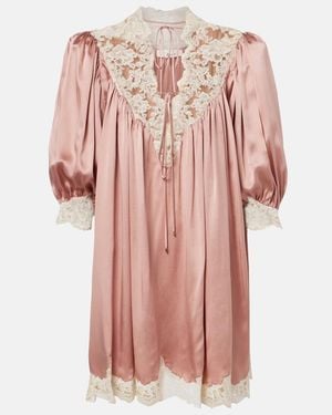 Chloé Lace-Trimmed Silk Satin Minidress - Pink