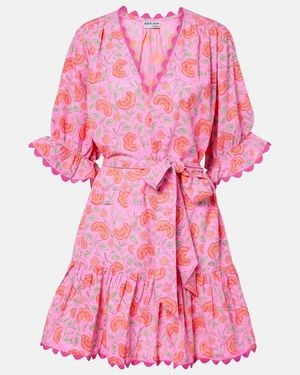 Juliet Dunn Floral Scalloped Cotton Minidress - Pink