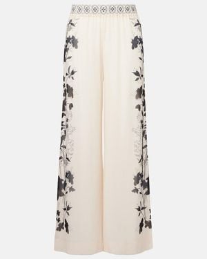 La DoubleJ Printed Silk Palazzo Trousers - Natural