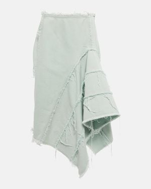 Dries Van Noten Distressed Denim Midi Skirt - Green