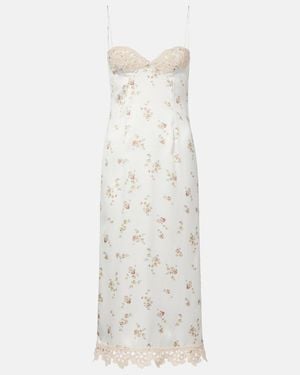 Magda Butrym Floral Crochet-Trimmed Silk Slip Dress - White