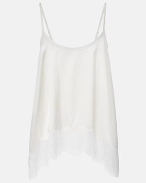 STAUD Chloe Lace-Trimmed Silk-Blend Satin Camisole - White