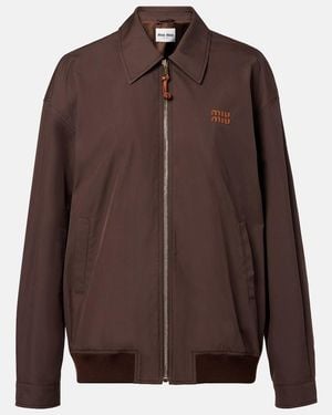 Miu Miu Logo Cotton-Blend Blouson - Brown