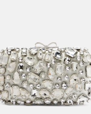 Self-Portrait Crystal-Embellished Satin Clutch - Metallic