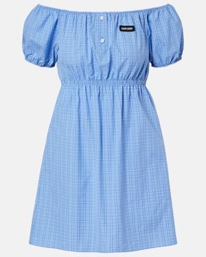 Miu Miu Checked Cotton Poplin Minidress - Blue