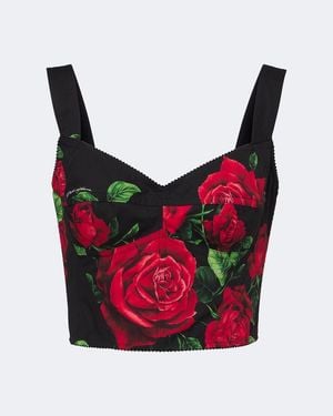 Dolce & Gabbana Floral Cotton-Blend Bustier - Red