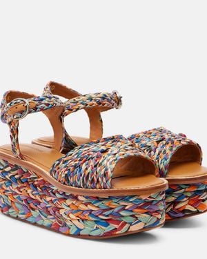 Robert Clergerie Plateausandalen Arty Aus Raffiabast - Braun