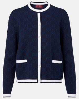 Gucci Gg Fine Cotton Jacquard Cardigan - Blue