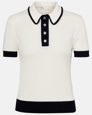 Tory Burch Open-Knit Polo Shirt - White