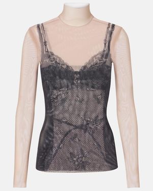 Balenciaga Trompe L'Oil Lace Top - Gray