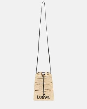 Loewe Pouch Paula's Ibiza De Rafia Con Correa - Metálico