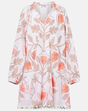 Juliet Dunn Printed Scalloped Cotton Minidress - Red
