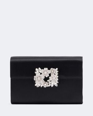 Roger Vivier Efflorescence Mini Embellished Satin Clutch - Black