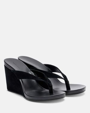 Phoebe Philo Suede Wedge Thong Sandals - Black