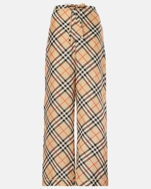 Burberry Check Silk Wide-Leg Pants - Natural