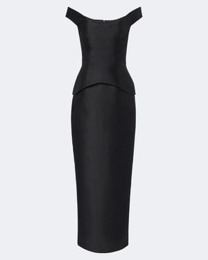 Solace London Pieta Off-Shoulder Peplum Satin Gown - Black