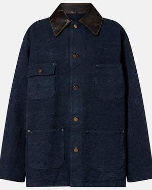 Prada Oversized Cotton Leather-Trimmed Jacket - Blue