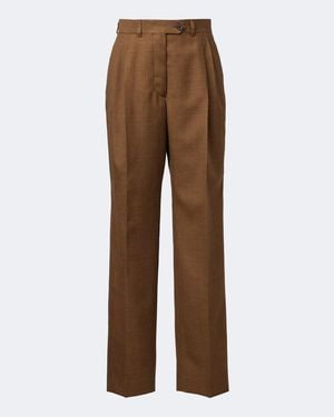 Prada Pleated Virgin Wool Straight Pants - Brown