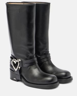 Mach & Mach Botas Biker Double Heart De Piel - Negro