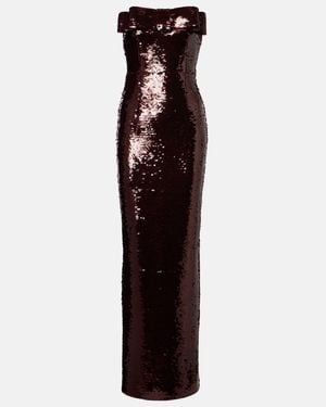 The New Arrivals Ilkyaz Ozel Sisu Bow-Detail Sequined Bustier Gown - Purple