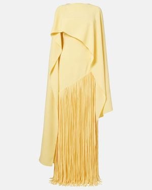 Marmar Halim Vestido De Fiesta Giselle De Crepe Con Capa Y Flecos - Amarillo