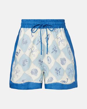 ALÉMAIS Pia Printed High-Rise Shorts - Blue