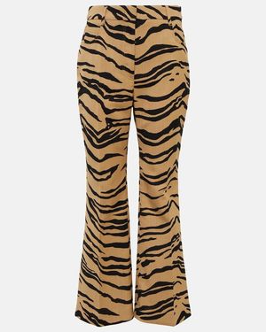 Stella McCartney Tiger-print Wool-blend Flared Trousers - Metallic