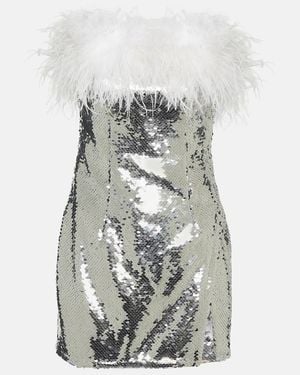 Self-Portrait Feather-Trimmed Sequined Minidress - Grey