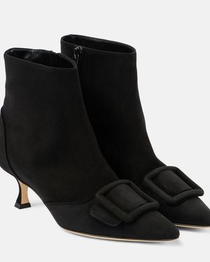 Manolo Blahnik Baylow Suede Ankle Boots - Black