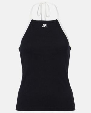 Courreges Logo Tie-Back Cotton Halterneck Top - Black