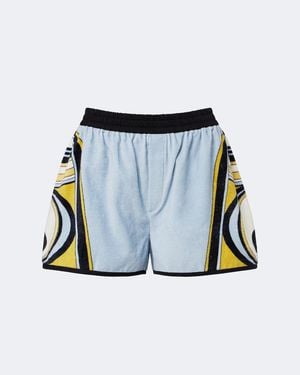 La DoubleJ Pull-Up Printed Cotton Terry Shorts - Blue
