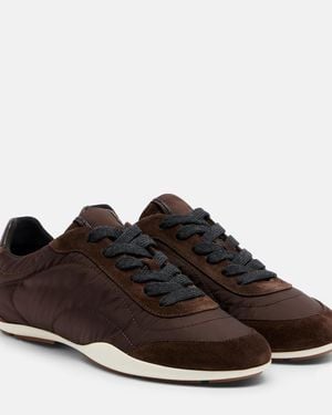 Brunello Cucinelli Monili Suede-Trimmed Trainers - Brown