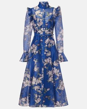 LEO LIN Linen-Blend Floral Katrina Midi Dress - Blue
