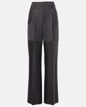 Victoria Beckham Paneled Wool Wide-Leg Pants - Gray