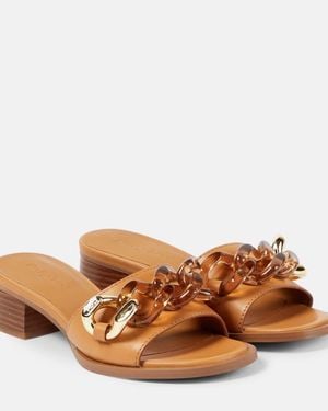 See By Chloé Embellished Leather Mules - Brown