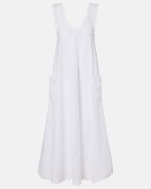 Juliet Dunn Embroidered Scalloped Cotton Poplin Midi Dress - White