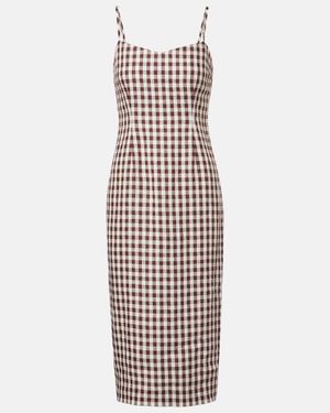 Posse Sadie Gingham Linen Midi Dress - White