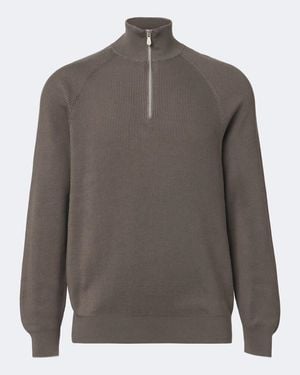 Brunello Cucinelli Ribbed-Knit Half-Zip Cotton Jumper - Grey
