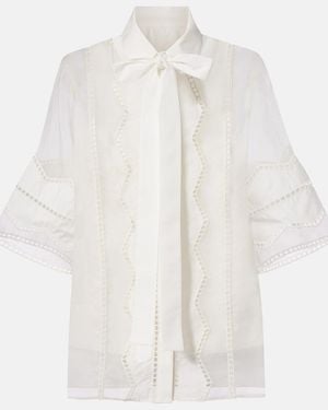 Elie Saab Tie-Neck Cotton And Silk-Blend Blouse - White