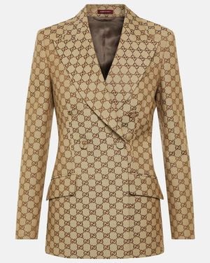 Gucci Gg Canvas Double-Breasted Blazer - Brown