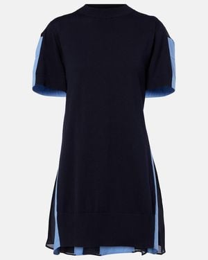 Sacai Panelled Cotton-Blend Minidress - Blue