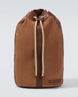 Brunello Cucinelli Leather-Trimmed Suede Backpack - Brown