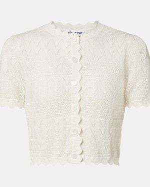 Self-Portrait Pointelle Cropped Cardigan - White