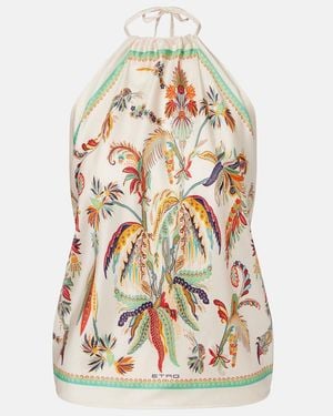 Etro Printed Halterneck Silk Top - White