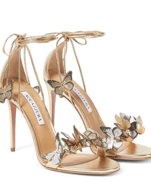 Aquazzura Papillon 105 Applique Leather Sandals - Metallic