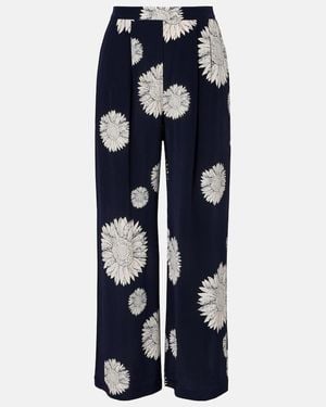 Asceno Isola Silk Crepe Straight Trousers - Blue