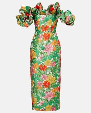 ALÉMAIS Printed Off-Shoulder Maxi Dress - Green