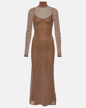 Tom Ford Open-Knit Lurex Maxi Dress - Brown
