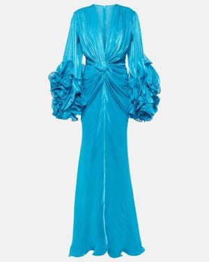 Costarellos Dulcie Ruffled Georgette Lame Gown - Blue